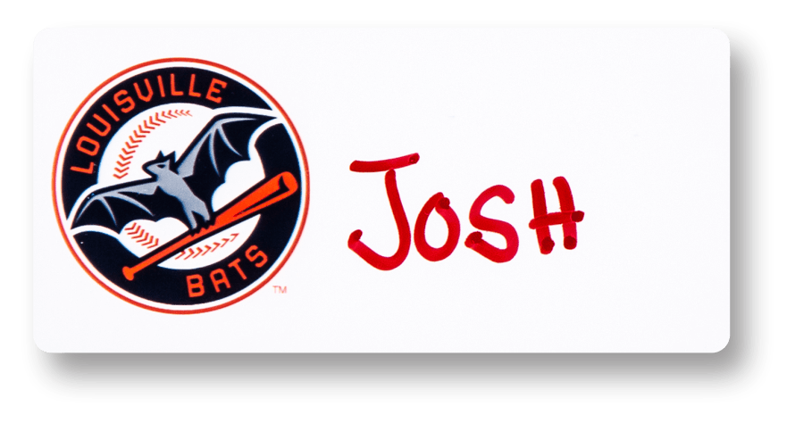 Reusable rectangle custom name tag with the name Josh written on it