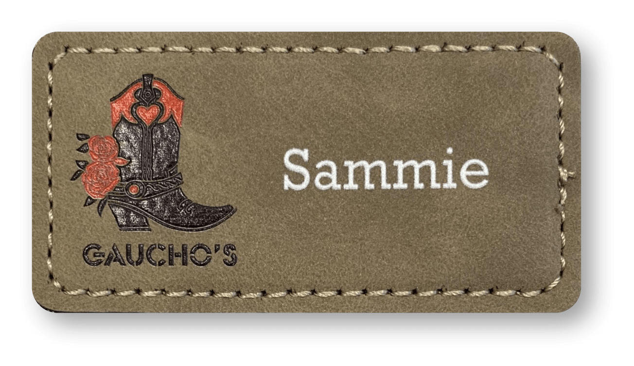 brown rectangle leather custom name tag