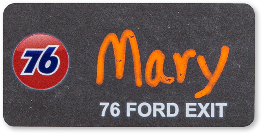 Chalkboard rectangle custom name badge with the name Mary on it