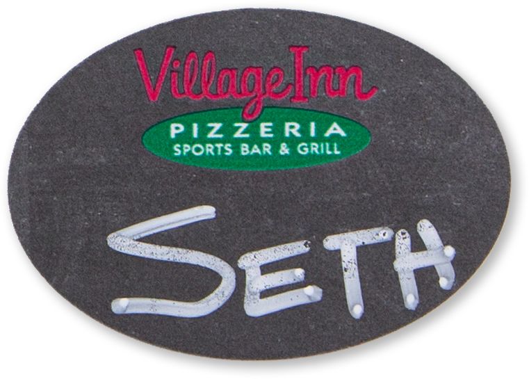 Chalkboard oval custom name tag with the name Seth on it