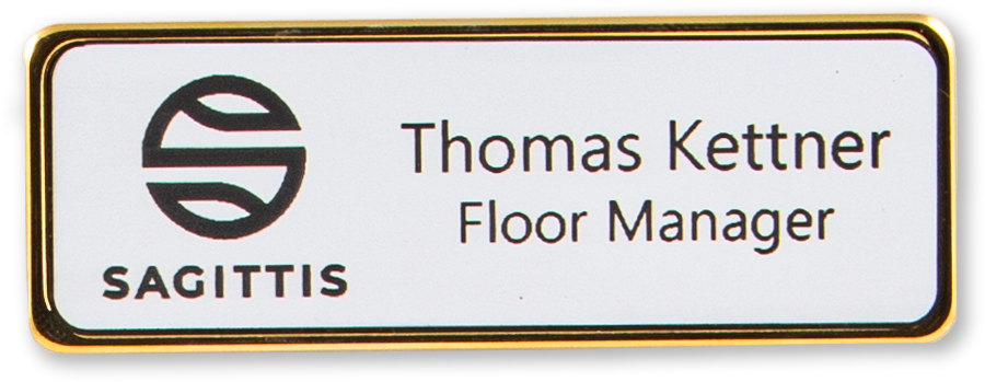 Gold and white metal frame rectangle name tag