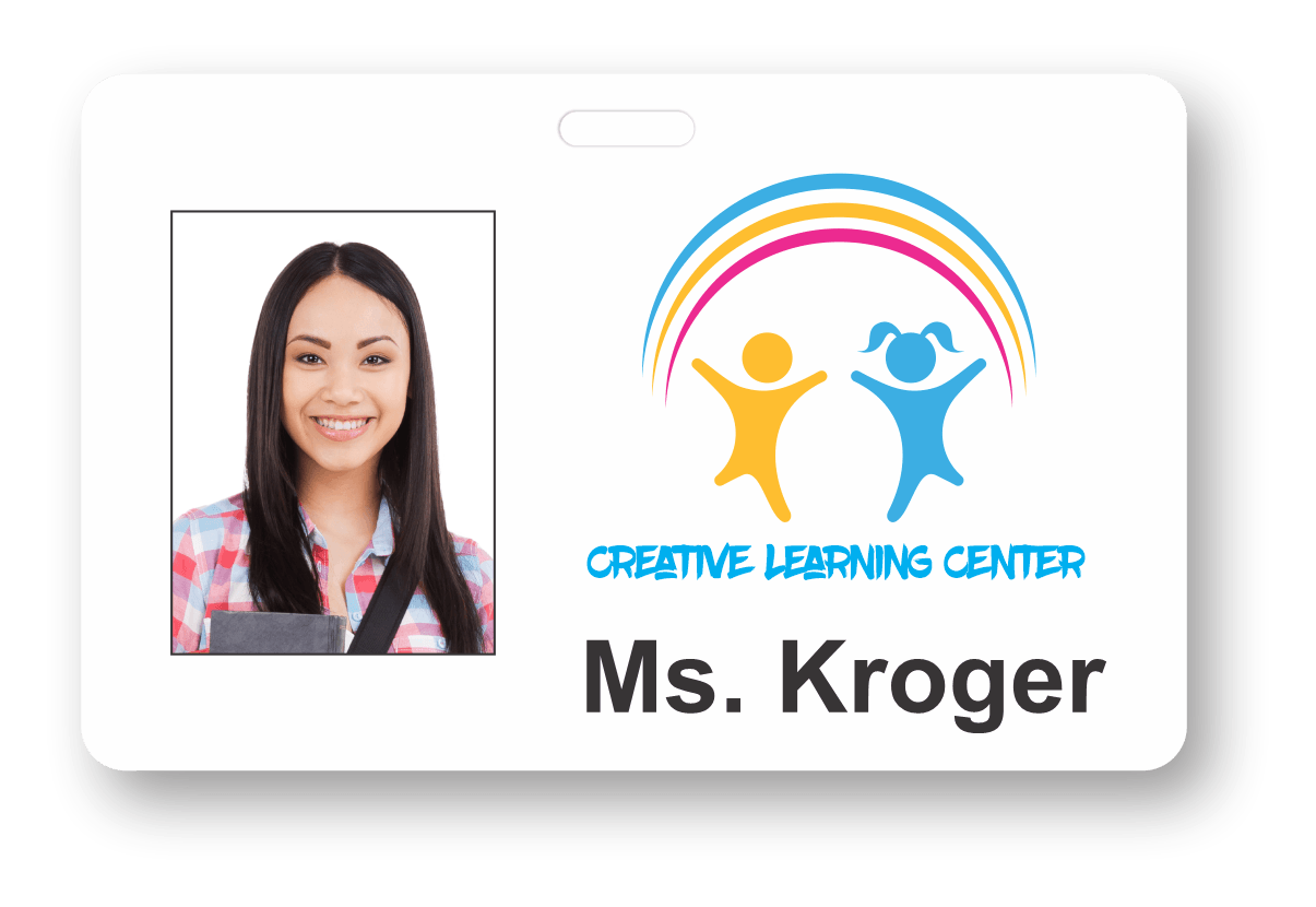 Custom photo ID name tag for a childcare worker