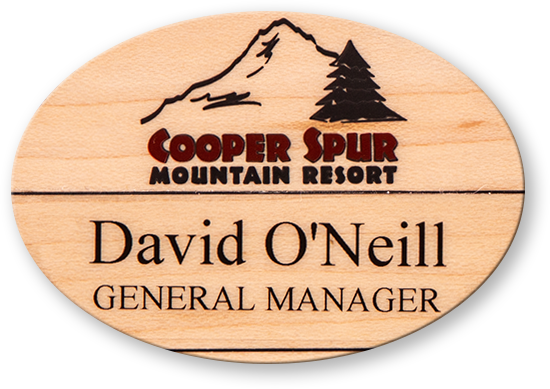 Light maple wood oval name tag