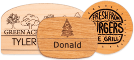 wood name badges