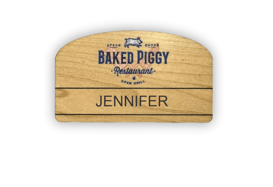 maple wood breadloaf custom name tag for a restaurant