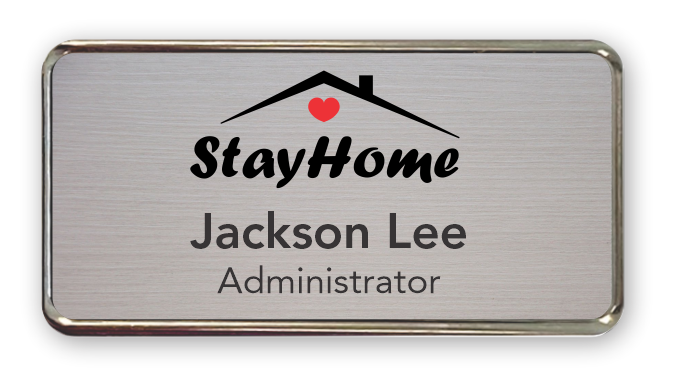 Silver metal frame rectangle name tag