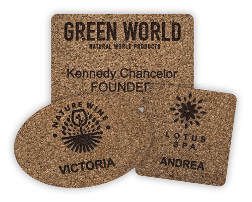 2 cork name badges layered on top of one another