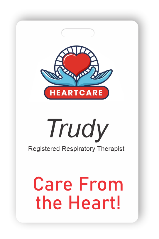 White lanyard healthcare name tag with image
