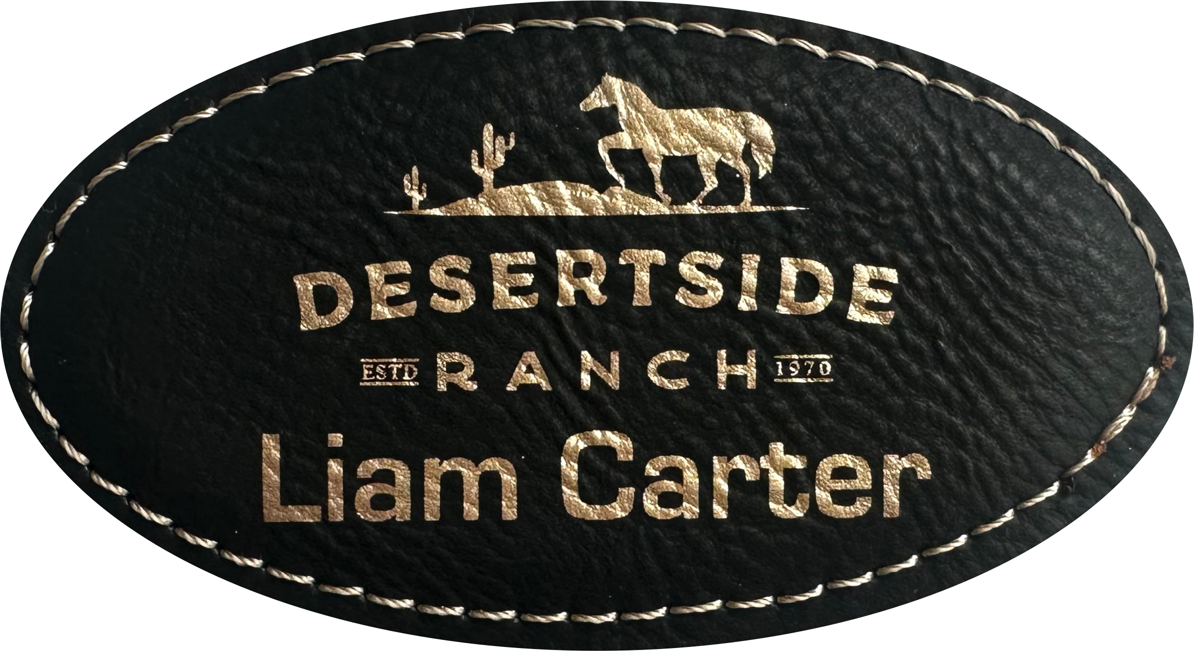 black oval leather custom name tag