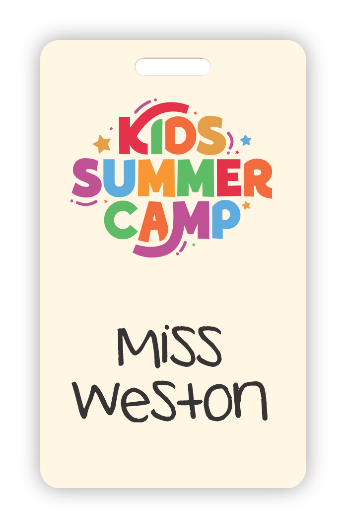 Cream badge shape name tag with image