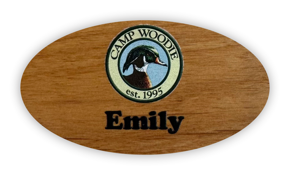 Wooden oval shape name tag with image