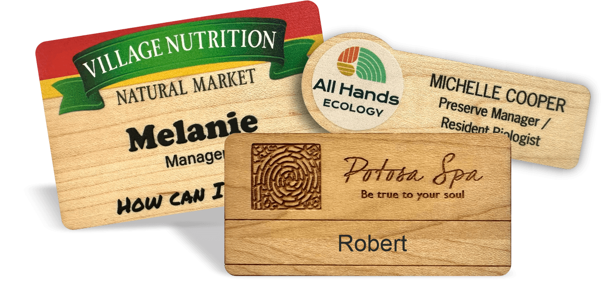 Custom wooden name badges