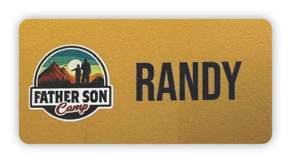 Gold rectangle shape name tag with image