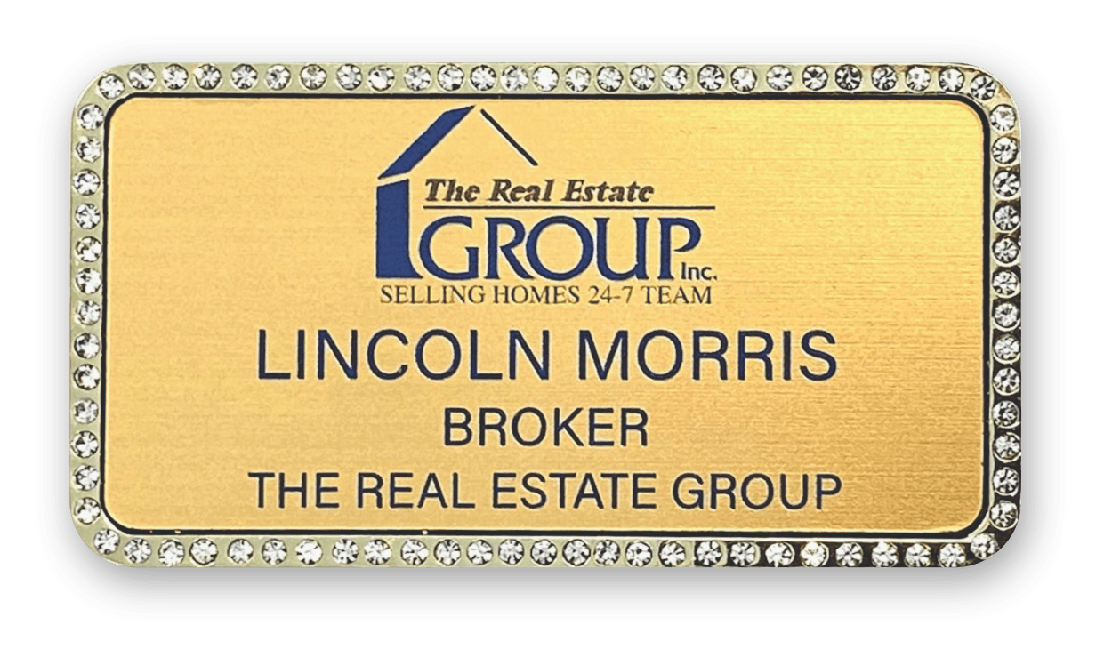 gold rectangle custom bling badge