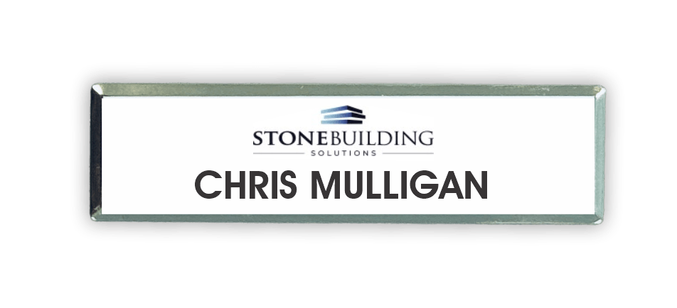 Metal Name Badge, Classic Beveled, Rectangle, 3/4 x 2-3/4