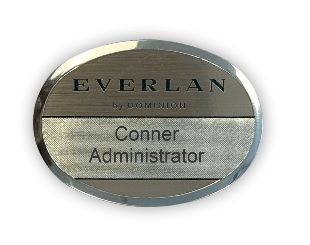 Metal Name Badge, Classic Beveled, Oval, 1-15/16 x 2-11/16