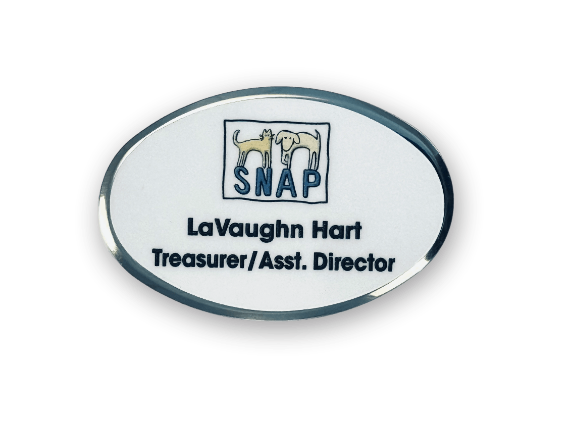 Metal Name Badge, Classic Beveled, Oval, 1-11/16 x 2-9/16